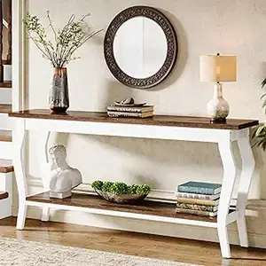 Tribesigns 70.9 Inches Extra Long Sofa Table Behind Couch, Vintage Console Entry Table with 2-Tier Storage for Hallway, Entryway, Living Room, White & Brown