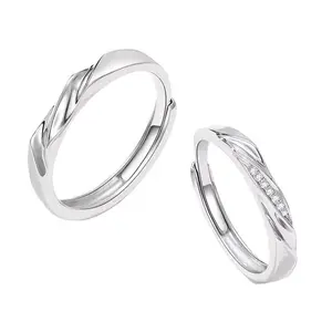 Minimalist 999 Fine Silver Moebius Band Couple Rings - His and Hers, Female-Inclusive Simple Stackable Wedding Ring Set, Ideal Gift for Anniversary, Valentine's Day
