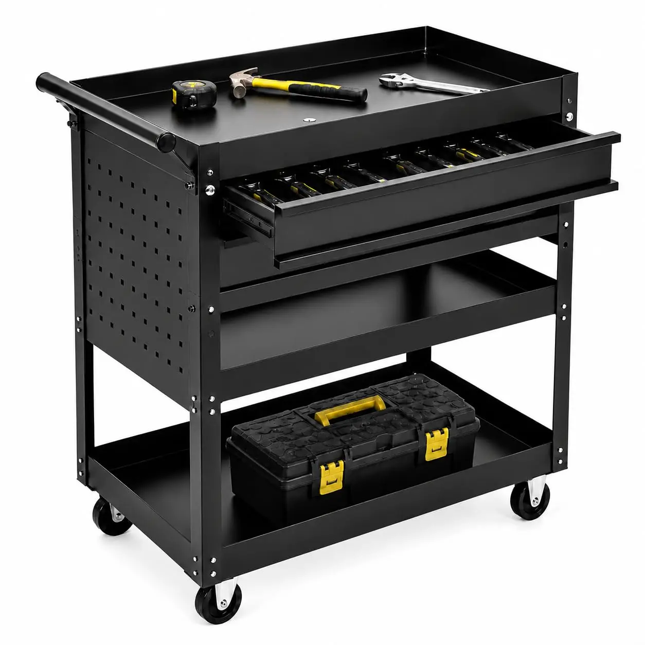 Garvee 30 Inch Heavy Duty Rolling Tool Cart Organizer – 3-Tier Steel Utility Cart with 2 Drawers & Casters – Mobile Tool Storage for Garage, Warehouse, Workshop