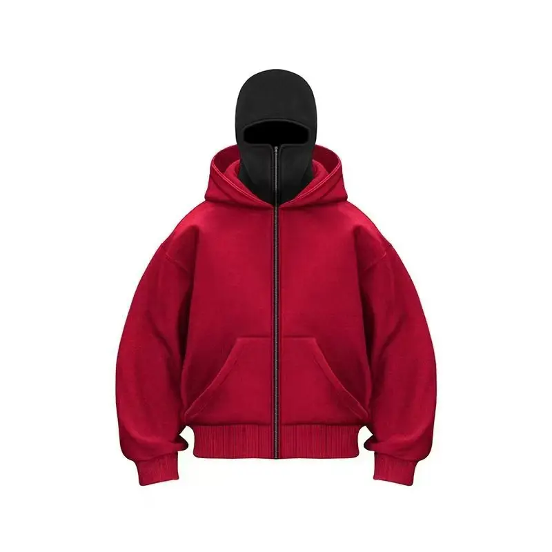 Fleece Balaclava Hoodie, Unisex Street Style Zipper Sweatshirt for Couples, Loose Fit Long Sleeve Autumn Winter Outerwear, Tops, Matching, Zip Up Hoodie, Outfits, Menswear
