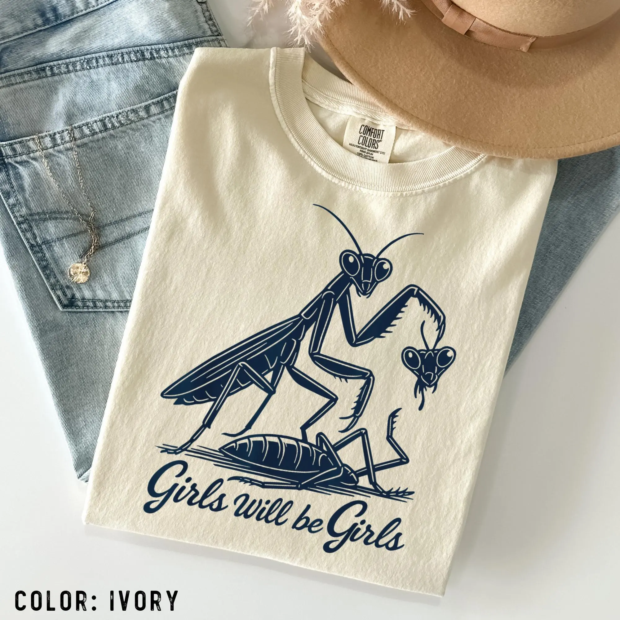 Comfort Colors Girls Will Be Girls Shirt Praying Mantis Tee Insect Lover Funny Insect Shirt