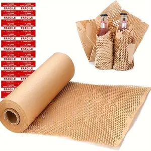 Honeycomb Packing Paper Wrap, 1 Count 15"x131' Sustainable Alternative To Wrap for Moving/Shipping/Packing Roll with 20 Fragile Sticker