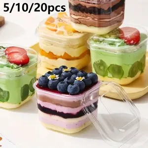 5/10/20pcs Square Transparent Mousse Cups Candy Box, Ideal for Birthday Wedding Party Desserts, Lightweight Cake Containers, Modern Tableware