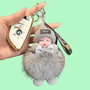 Plush toy car keychain pendant, cute stuffed doll, backpack accessory, couple's gift