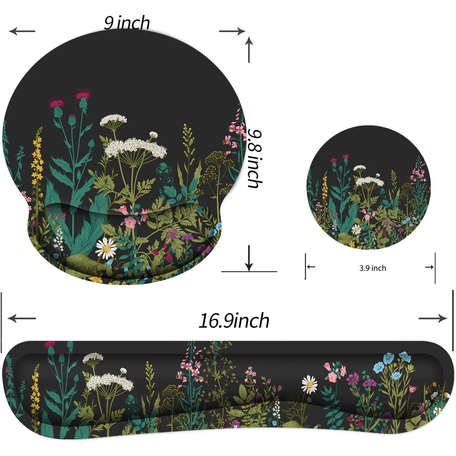 Ergonomic Mouse Pad with Wrist Rest & Keyboard Wrist Rest, Memory Foam Wrist Support for Easy Typing Pain Relief, Ideal for Gaming Office Laptop, Black Flower Ergonomic Mouse Pad with Wrist Rest & Keyboard Wrist Rest, Memory Foam Wrist Support for Easy Typing Pain Relief, Ideal for Gaming Office Laptop, Black Flower