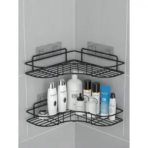 [1pc] No-Drill Triangle Shelving Unit, Iron Art Storage Rack, Wall Mounted For Bathroom,Kitchen,Toilet