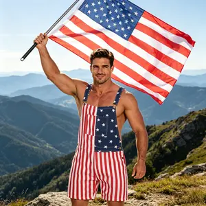American Flag Overalls Shorts 4th of July Jumpsuits Romper Work Bibs Coveralls Gifts for Men, Fashion Menswear