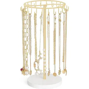 Mkono Necklace Holder Metal Jewelry Display Stand Necklace Organizer with 22 Hooks for Storage and Hanging Bracelet Keychain Home Room Decor for Women,Gold