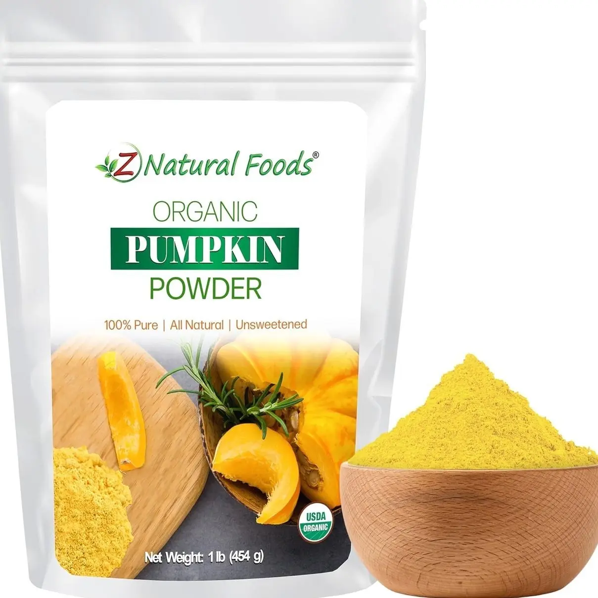 Z Natural Foods Organic Pumpkin Powder - Pure Powdered Pumpkin for Delicious Pumpkin Spice Latte, Baking, Smoothies, Juice, Puree - Dried Sweet Vegan Pumpkin Powder, Gluten Free, Kosher, 1 lb