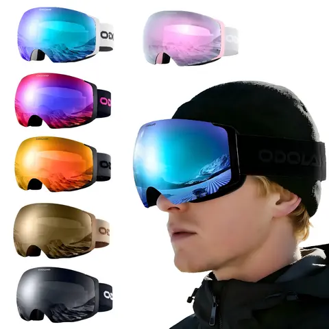 Odoland Photochromic Magnetic Interchangeable Ski Goggles with 2 Lens, Large Spherical Frameless Snow Snowboard Goggles for Men Women,  photochromic lens