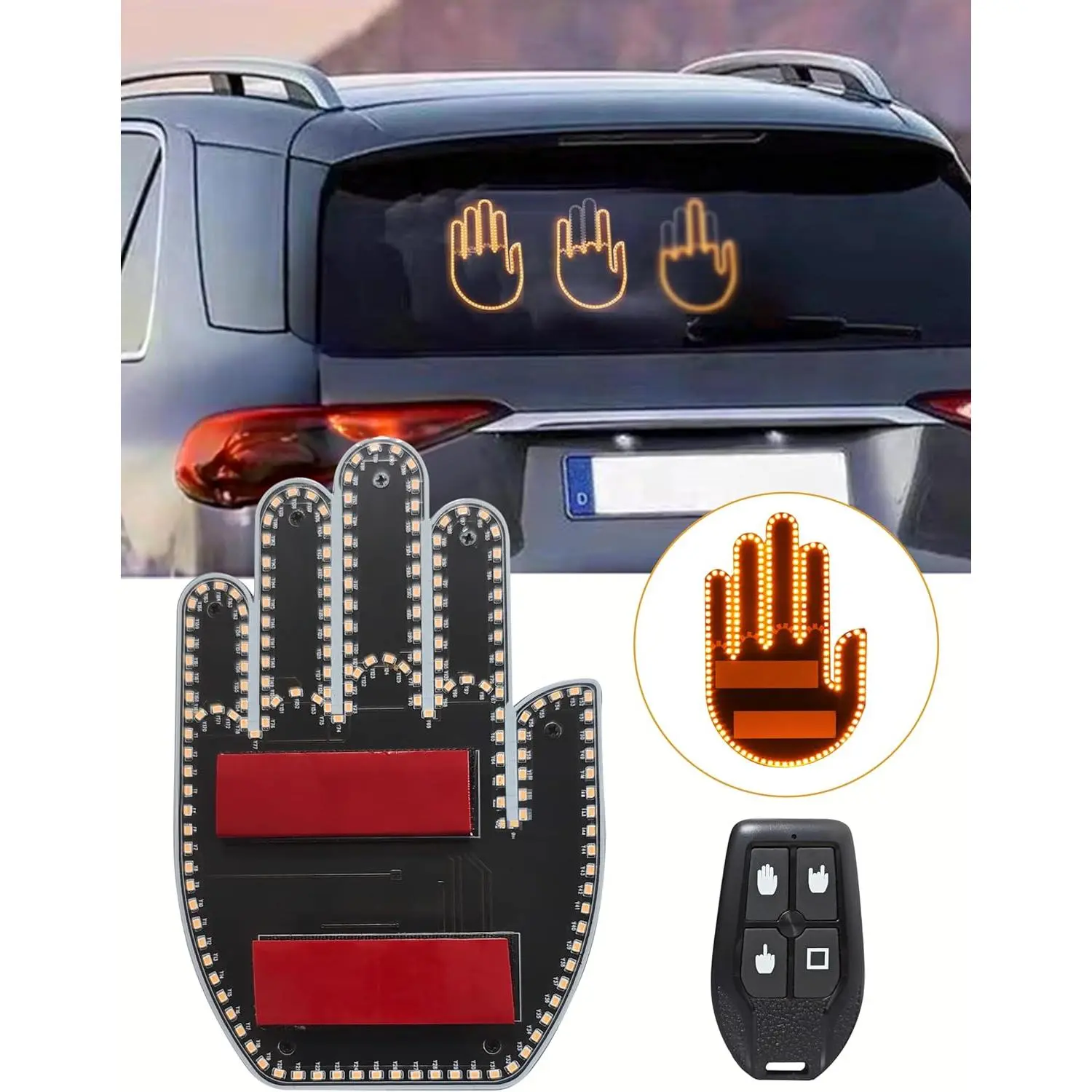 LED Finger Light for Car with Remote Hand Gesture Light for Road Rage Fun Accessories with 3 Modes Ideal Gift for Drivers