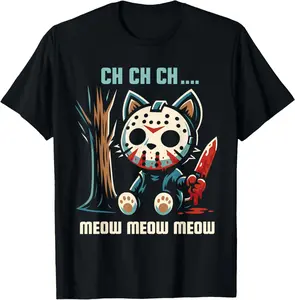 100% Cotton Ch Ch Ch Meow Meow Meow - Cat Movie Horror T-Shirt