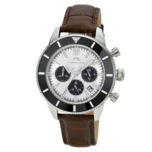 Porsamo Bleu Brandon Chronograph Men’s Quartz Watch – Silver Case, Cognac Genuine Leather Strap, Multi-Function Dial – SR626SW Battery | Model 1012DBRL