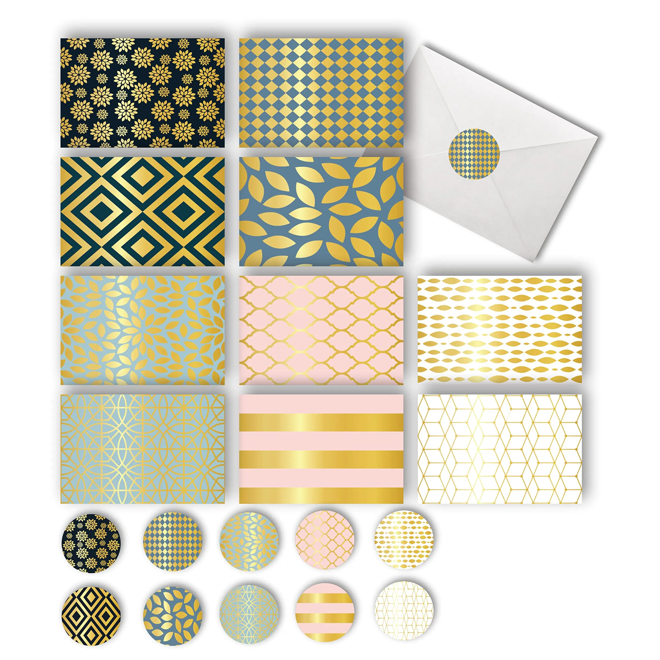Smart Scribble 50 Blank Cards and Envelopes, Assorted Greeting Cards for All Occasions, 4x6” Blank Note Cards with Envelopes and Matching Stickers- 10 Elegant Designs, Thank You Card Assortment Pack,