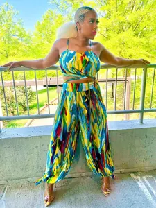 Kaleidoscope | Pant Set - Multi Colored Crop Top with Sleeveless Design & Matching High Waisted Pants
