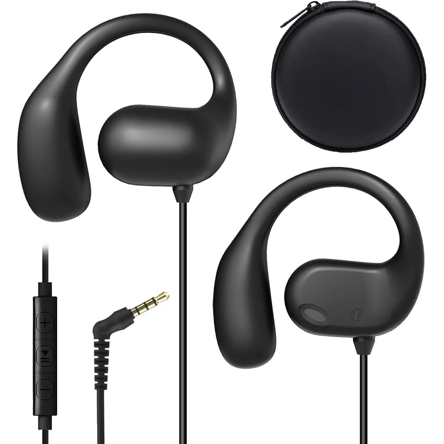 Joyico Wired Open Ear Headphones with Microphone, Volume Control, Wrap Around Ear Hook & Case, Over Ear Earbuds for Sport Running, On Ear Out of Ear Earphones Comfortable for  & Small Ears