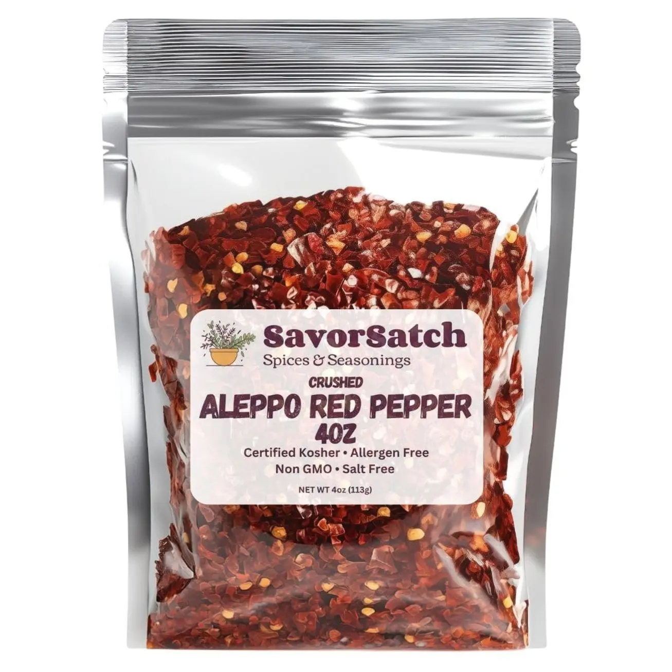 SavorSatch Aleppo Red Pepper Flakes - 4 oz Resealable Pouch | Certified Kosher, Moderately Spicy Halaby Chili Pepper | Authentic Turkish Flavor | Crushed Red Capsicum annuum for Cooking and Seasoning