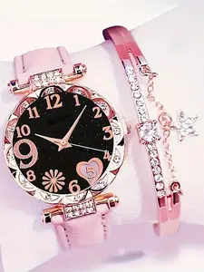 2-piece set of Korean version simple casual women's watch gift, fashionable and personalized gift, women's quartz watch watch, niche women's watch Jewelry Bracelet Watch