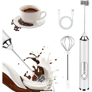 Handheld Milk Frother, rechargeable milk frother with 2 Stainless Steel Whisks 3 Speeds Electric Drink Mixer, Coffee Mixer Wand for Latte, Cappuccino, Matcha, Hot , Egg (White)