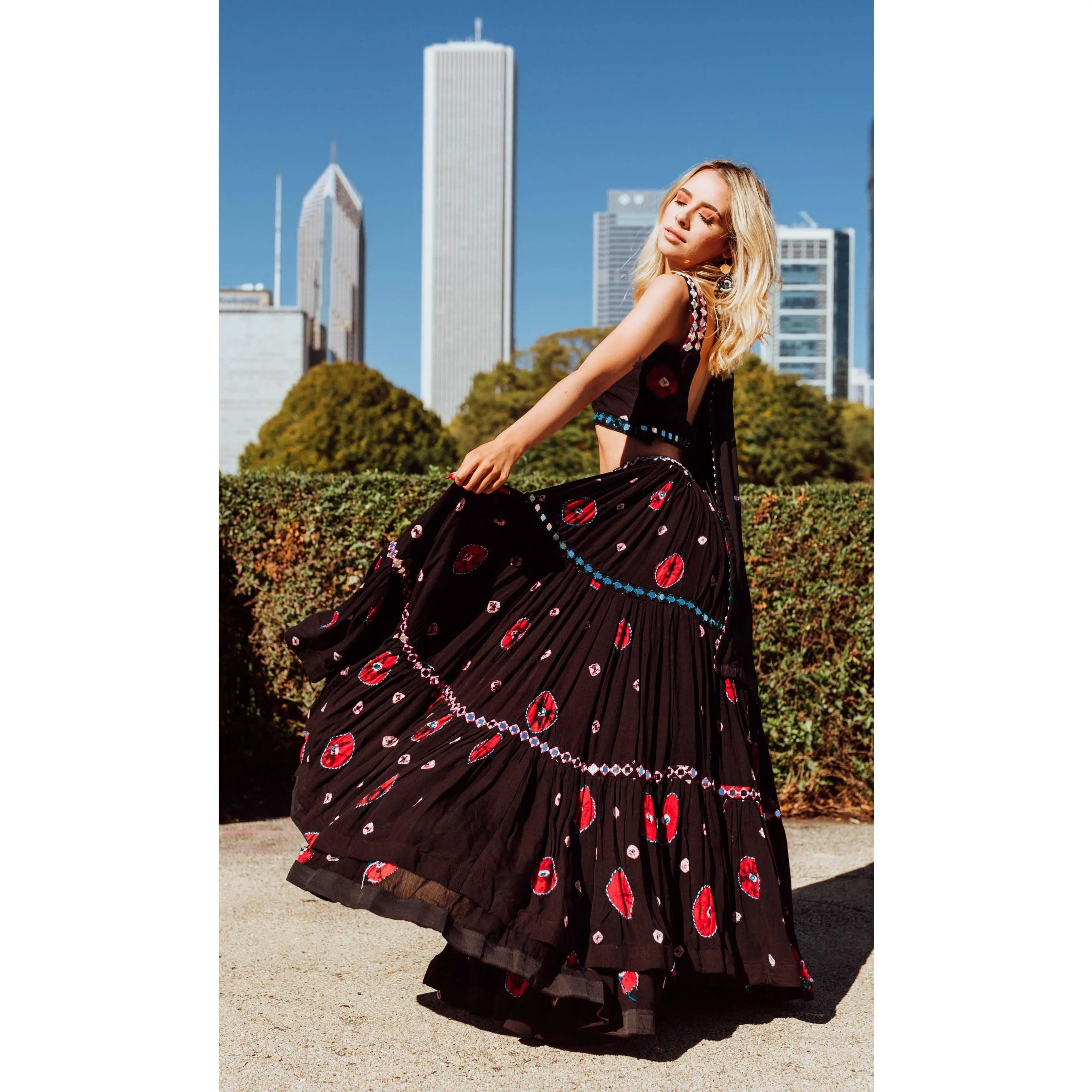 Black Tiered One Shoulder Chaniya Choli