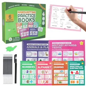 New Grooved Calligraphy Practice Set 6 Reusable Workbooks + Magic Vanishing Ink Handwriting Primer for Ages 2-10 Enhance Writing Skills Back-to-School / Holiday Gift