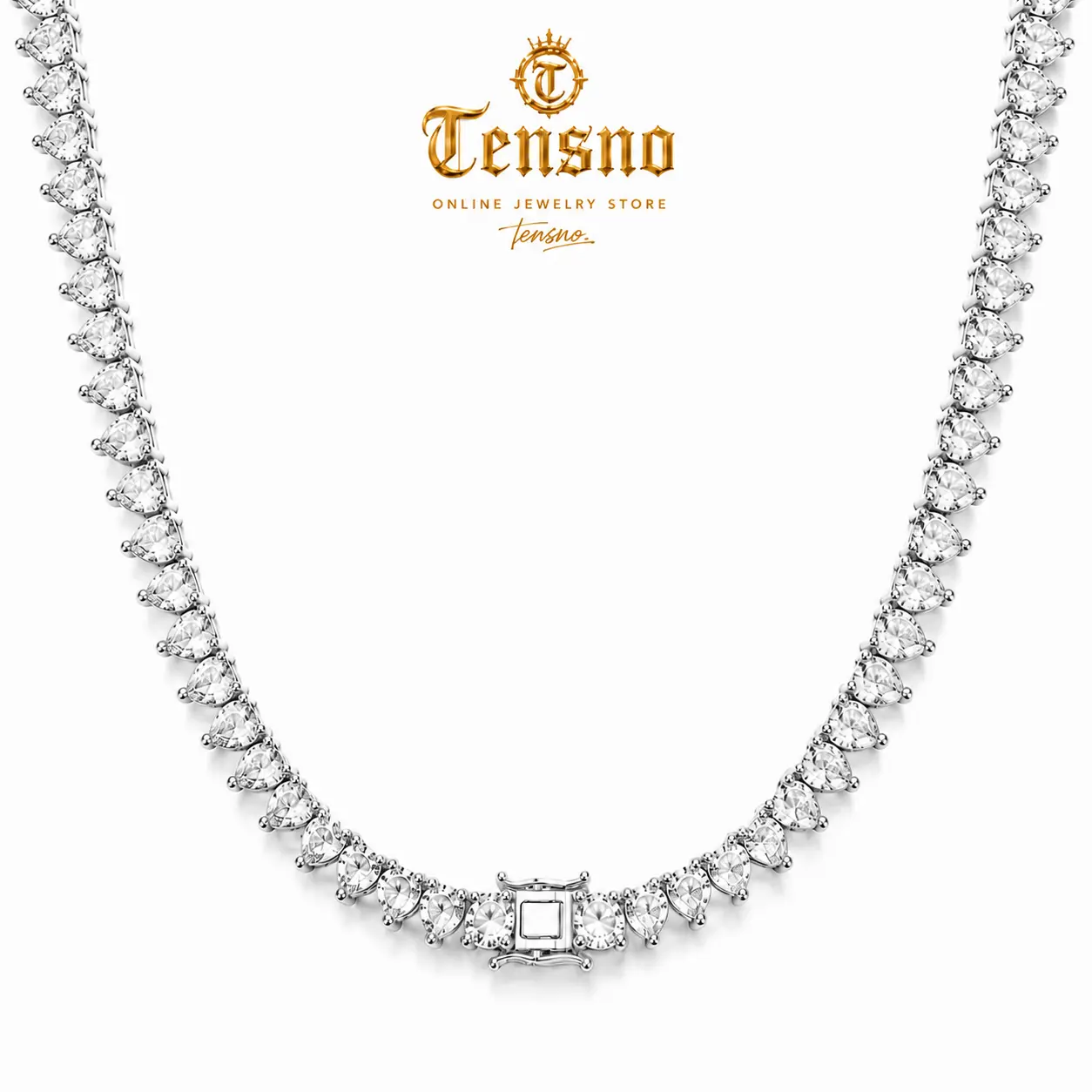 Women's Pear Cut Tennis Necklace | 14K White Gold Plated | Iced Out Crystal Choker | Luxury Jewelry Gift for Her
