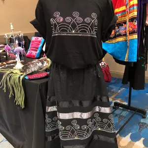 Custom made to your size Beautiful Haudensaunee shiny Sky dome ribbon skirt. Black Black Cotton