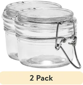 (2 pack) Clear Glass Airtight with Lid Cereal Food Storage Jar, 3.20 x 3.20 x 2.80 Inches