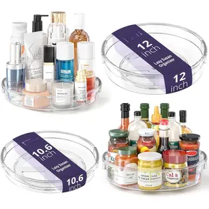 4 Pack Lazy Susan Organizer, Clear Lazy Susan Turntable for Cabinet, Refrigerator, Table Top, Kitchen, Bathroom, Pantry Organizers and Storage, 2 Sizes Included 12in, 10.6in