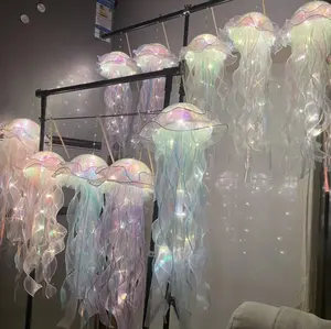 Glowing Iridescent Jellyfish Hanging Light, Holographic Ambient Ornament, Whimsical Decorative Piece For Home Party And Themed Scene Layout
