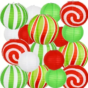 18-Piece Candy Christmas Paper Lantern Set that can be reused for birthdays, anniversaries, and festive events without feathers
