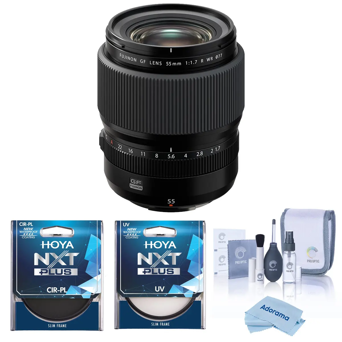 Fujifilm Fujinon GF 55mm f/1.7 R WR Lens, Bundle with Hoya 77mm UV and CPL Filters
