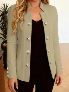 Women's Four Seasons Thin Suit Jacket, Trendy Blazer, Plain Color Double Button Decorative Cardigan, Fashion Simple Business Casual Outerwear