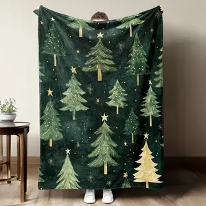 Green Christmas tree pattern, luxurious, 280gsm fabric, suitable for home, bedroom, sofa, travel, home, high-end gift, ideal gift! Decorative Giftable Blankets