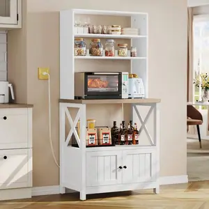 4-Tier Rack With Power Outlets And USB Ports 63" Microwave Stand Kitchen  Shelves With Cabinet Freestanding Small Kitchen Pantry Coffee Bar  Shelves storage