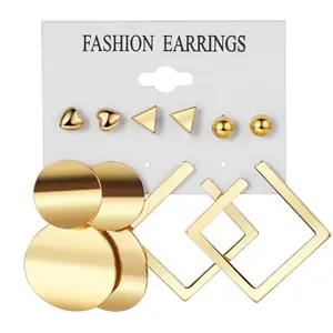 Alloy Earrings Set - Vintage Pearl Card Earrings Set, Square Geometry Design, 6-Piece Earring Set