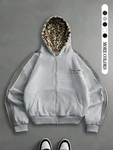 Hooded Sweatshirt with Leopard Print Hat, Street Style Fitted Long Sleeve, Soft Comfortable Fabric, Casual Wear for All Seasons