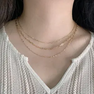 14K Real Gold 2.8mm Paper Clip Necklace for Women