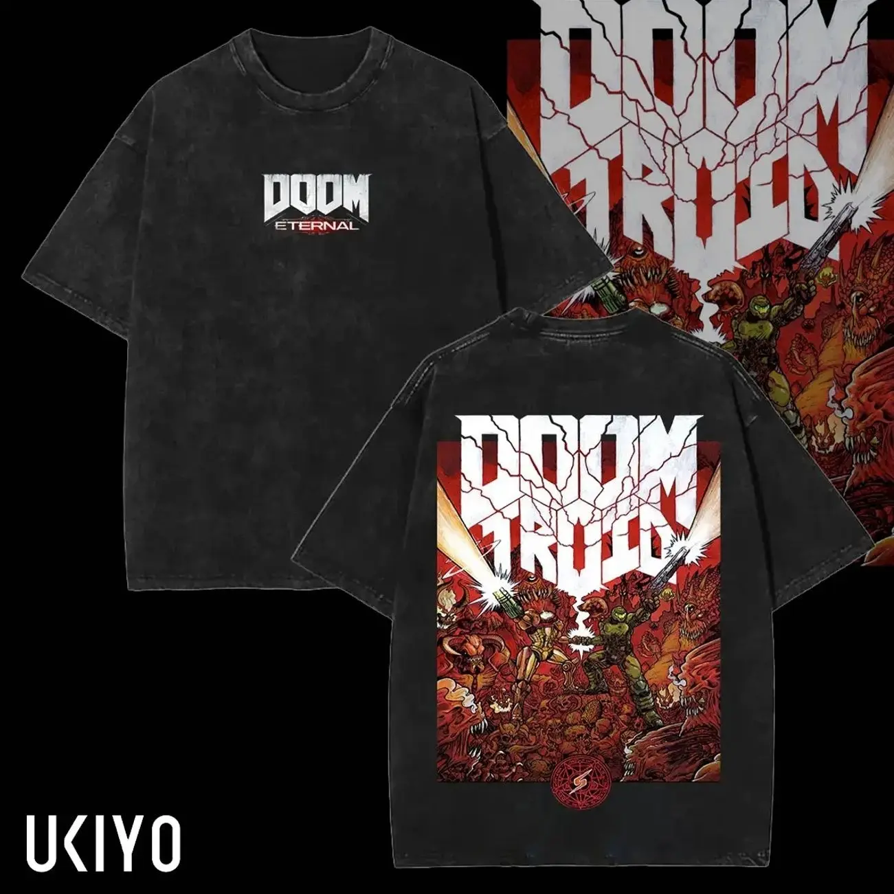 Doom Eternal Samus Metroid Game Printed Unisex Washed T-Shirt Retro SciFi Bounty Hunter Graphic Tee Vintage Acid Wash Heavyweight Cotton Oversized Gamer Merch Gift S0S