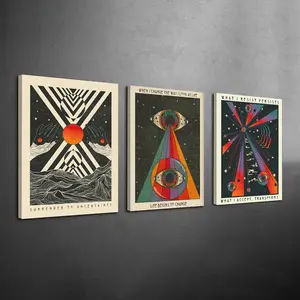 3 Counts/set Wooden Framed Retro Psychedelic 70s Canvas Posters, Inspirational Quotes & Meditation Wall Art, Hippie Home Decor, Modern Art Design, Peace Love Print, Artwork Wall Painting For Gift, Waterproof Canvas, Ready To Hang