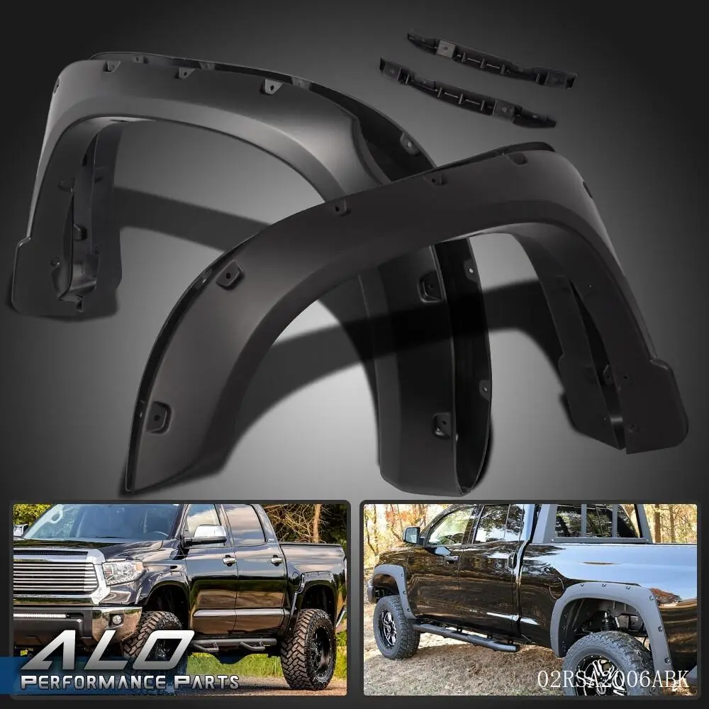 Fit For 2014-20 Toyota Tundra Pocket Rivet Wheel Fender Flares Smooth Black 4PCS