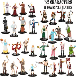 1" Hex Townsfolk Mini Fantasy Figures Set - 32 Unique Non Player Characters NPC - Nobility, Merchants, Peasants, Entertainers, Compatible w DND Dungeons Dragons Pathfinder RPG Games