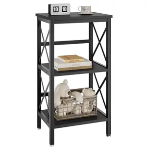 3-Tier Bookcase, Industrial Metal Bookshelf with Side Fence, Storage Organizer for Living Room, Home Office, and Bedroom, Can Be Used as a Display Rack or Sofa Side Table, Black/Gray