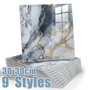 10PCS Imitation Marble 3D Ceramic Tile Wall Renovation Decoration Sticker Waterproof Self-adhesive Wallpaper Imitation Tile Wall Stickers Marble Backsplash Wallpaper