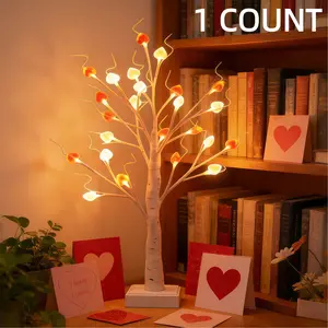 60cm Heart-shaped Birch Tree Light with 24 LED Flashing Lights, USB/3AA Battery Powered (Battery Not Included), Indoor Tabletop Decor Led Home Decor for Bedroom Valentine's Day Christmas Party, Gift for Girlfriend Mom on Mother's Day