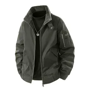 Military Green Corduroy Jacket for Men - Trendy & Cozy TikTok Obsession - Versatile Design for Daily Wear - Comfortable & Stylish long sleeve zipper design