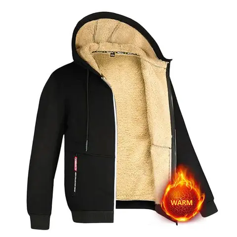 Men's Fitted Woven Soft Fabric Fleece-Lined Hoodie Jacket - Minimalist Plain Longsleeve Top with Pocket, Warm Casual Menswear for Office Work, Cold-Blocking Hood