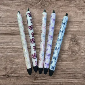 Set of 5 Elegant Glittered Bow Themed Pens with Sparkling Finish and Bow Accents for Stylish Writing