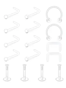 Clear Nose Rings & Studs - Plastic Nose Piercing Retainers - 16g, 20g - Clear Cartilage Earrings & Lip Piercing Retainer