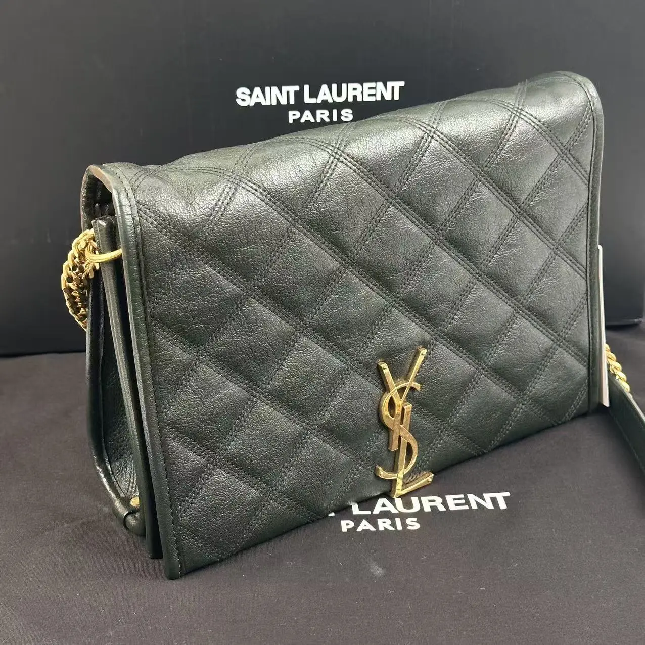 Pre-owned Yves Saint Laurent Pre‑owned Saint Laurent Jamie Quilted Crinkled Leather Chain Shoulder Bag S100242